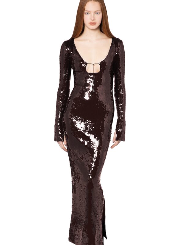 SOLARIA MIDI DRESS IN BITTER CHOCOLATE SEQUIN
