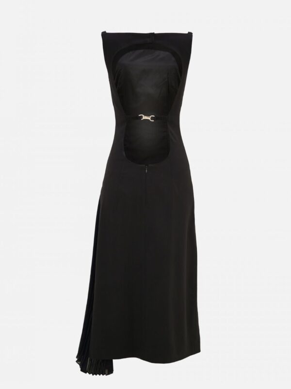 OPEN BACK SIDE PLEATS MIDI DRESS