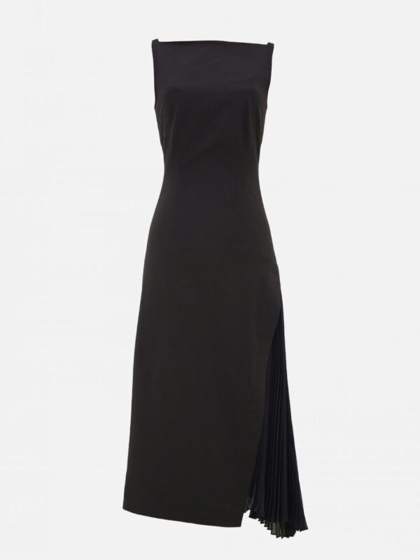 OPEN BACK SIDE PLEATS MIDI DRESS