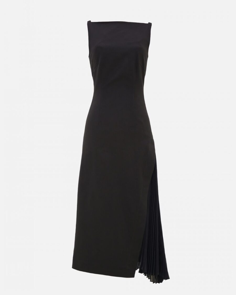 OPEN BACK SIDE PLEATS MIDI DRESS