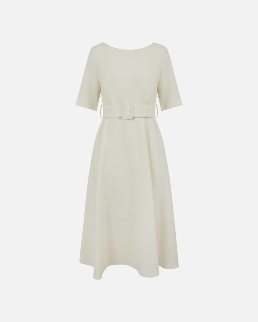 VISCOSE SHORT SLEEVE BELTED DRESS