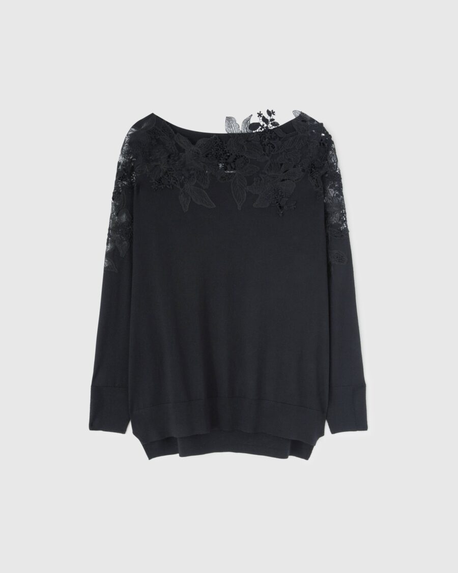 LACE WIDE NECK SWEATER