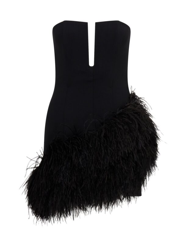 ASYMMETRIC FEATHERED HEM MINI DRESS