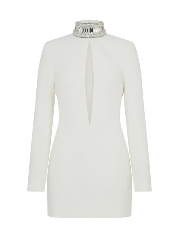 CRYSTAL EMBROIDERED HIGH COLLAR MINI DRESS