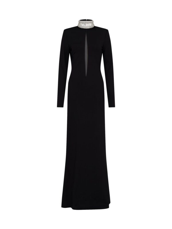 CRYSTAL EMBROIDERED HIGH COLLAR GOWN