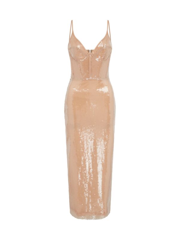 SEQUIN CAMI MIDI DRESS IN BEIGE