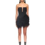 ASYMMETRIC FEATHERED HEM MINI DRESS