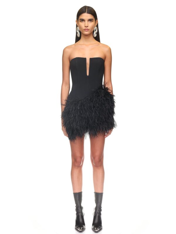 ASYMMETRIC FEATHERED HEM MINI DRESS