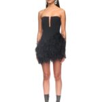 ASYMMETRIC FEATHERED HEM MINI DRESS