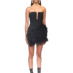 ASYMMETRIC FEATHERED HEM MINI DRESS