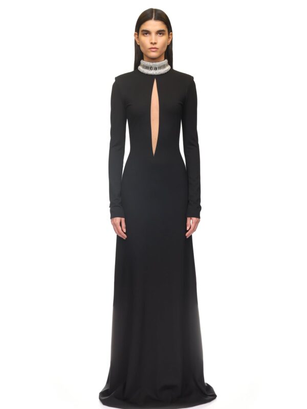 CRYSTAL EMBROIDERED HIGH COLLAR GOWN