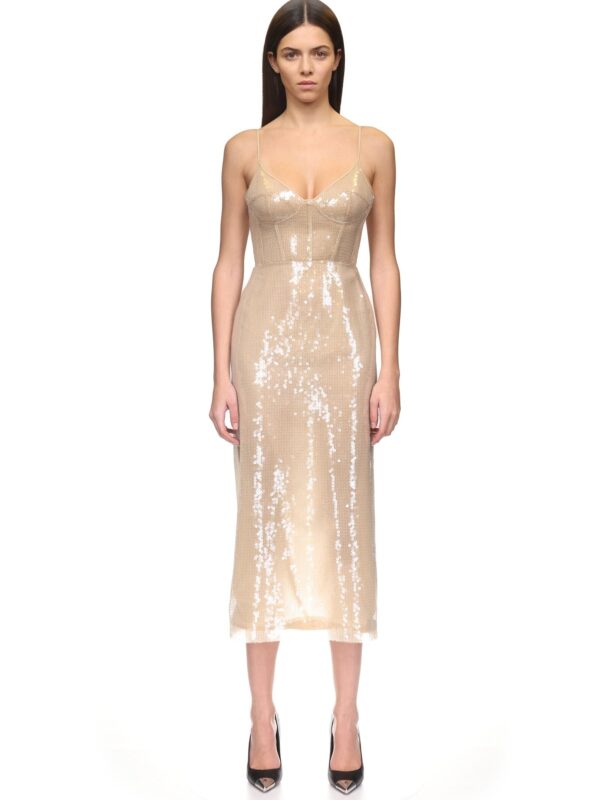 SEQUIN CAMI MIDI DRESS IN BEIGE