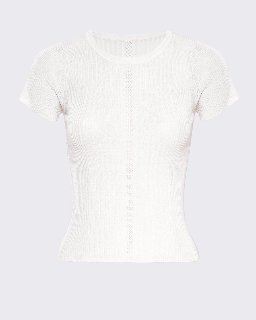 CREW NECK KNIT TEE | ALMOND WHITE