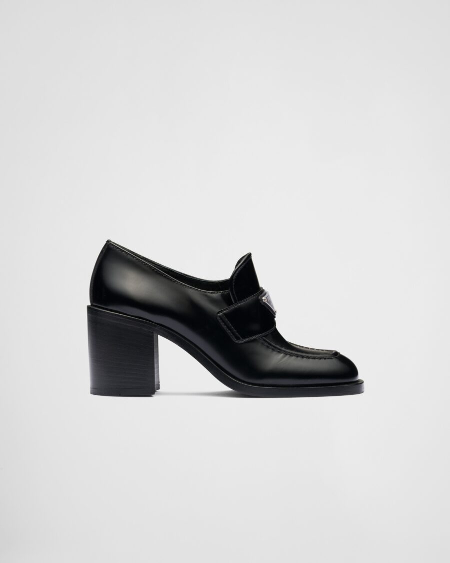 HIGH HEEL BRUSHED LEATHER LOAFERS