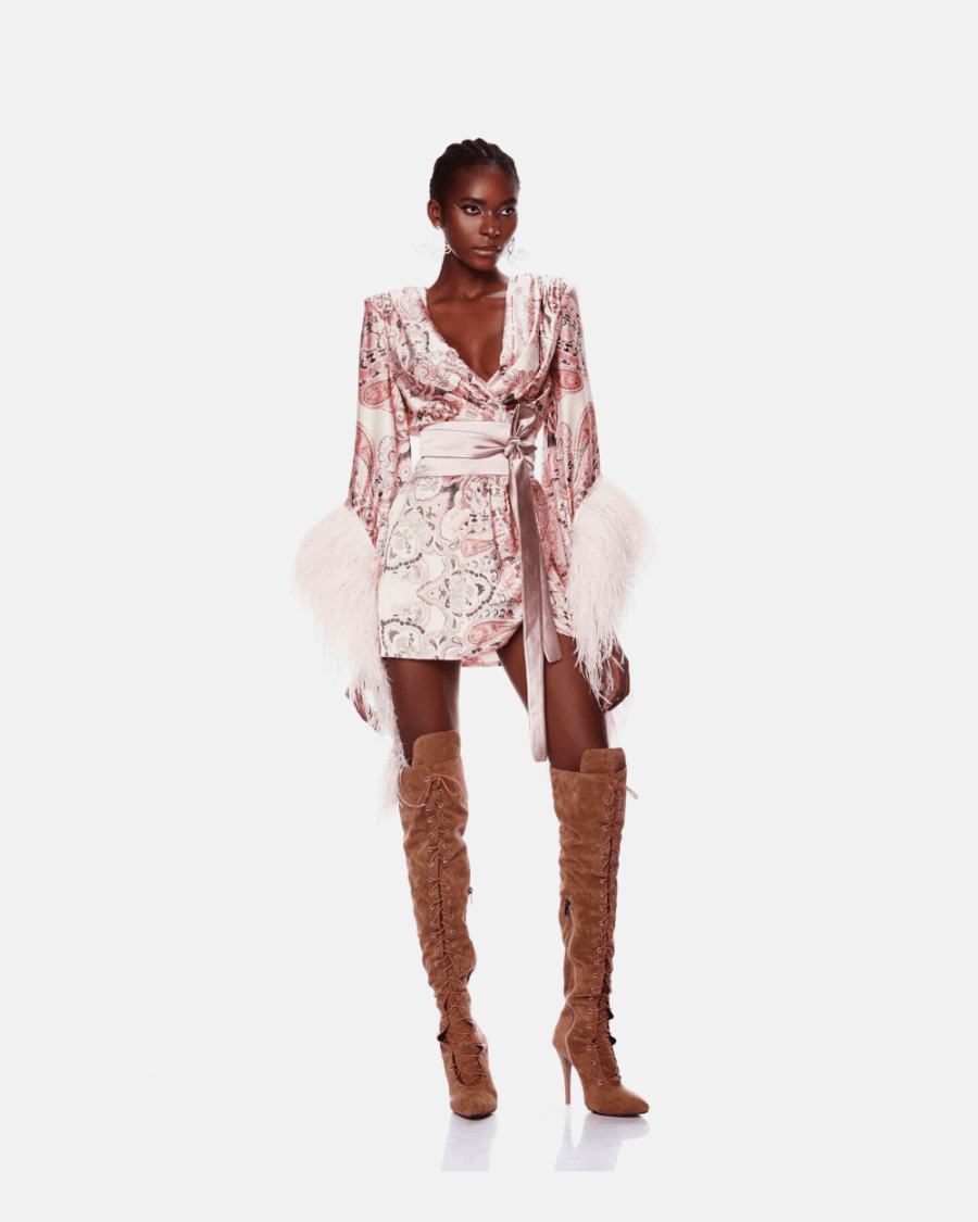 GEISHA MINI DRESS WITH FEATHERS