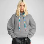 CROP HOODIE STRING SWEATER HEATHER GREY