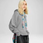 CROP HOODIE STRING SWEATER HEATHER GREY
