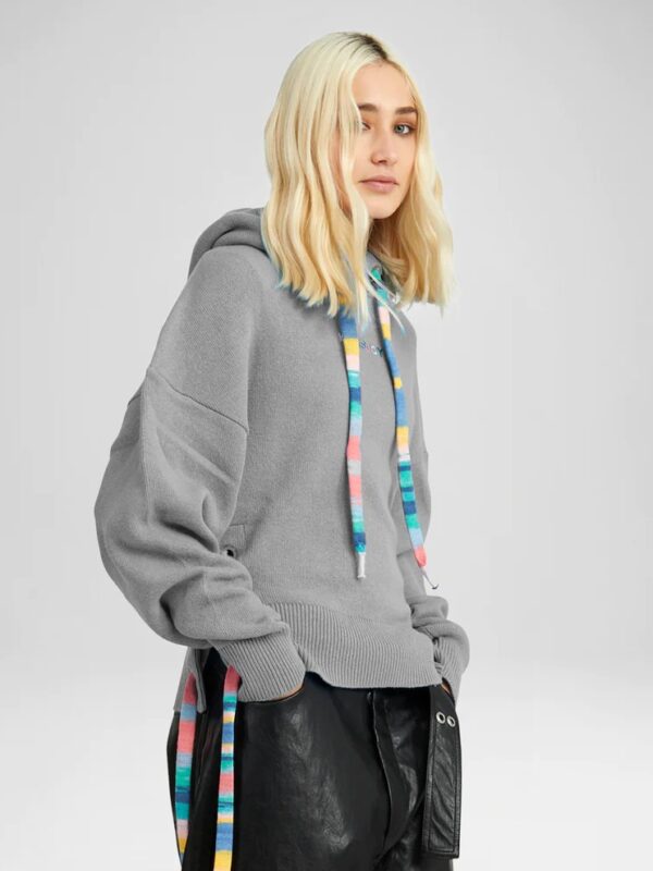 CROP HOODIE STRING SWEATER HEATHER GREY