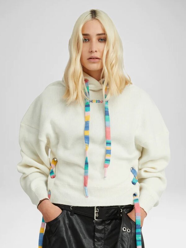 CROP HOODIE STRING SWEATER WHITE