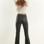 BLACK LEATHER ANKLE FLARE PANTS WITH PRINCESS SEAMS