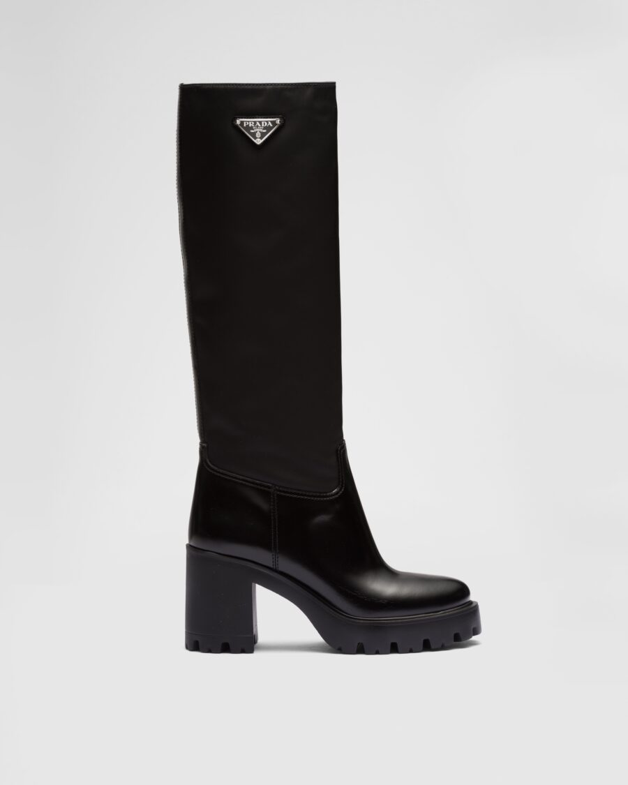 BRUSHED LEATHER AND RE-NYLON BOOTS