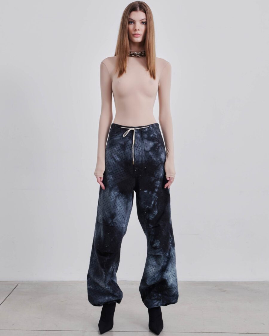 DAISY CRYSTAL STUDDED TIE-DYE MILITARY TROUSERS