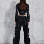 BIANCA PLONGE NAPPA LEATHER CROPPED SHIRT
