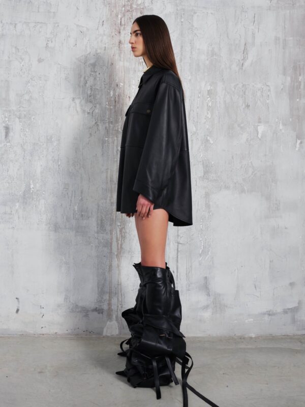 JULIE PLONGE NAPPA LEATHER OVERSIZED SHIRT