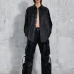 JULIE PLONGE NAPPA LEATHER OVERSIZED SHIRT