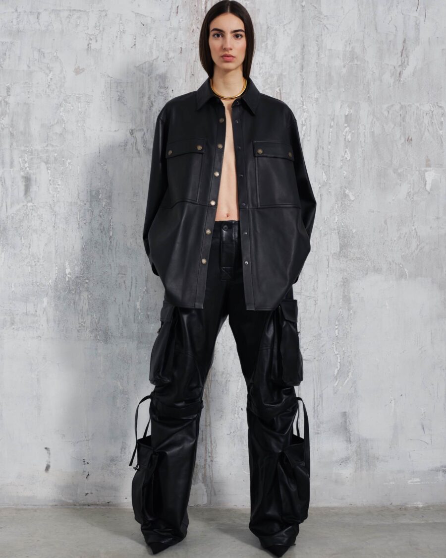 JULIE PLONGE NAPPA LEATHER OVERSIZED SHIRT