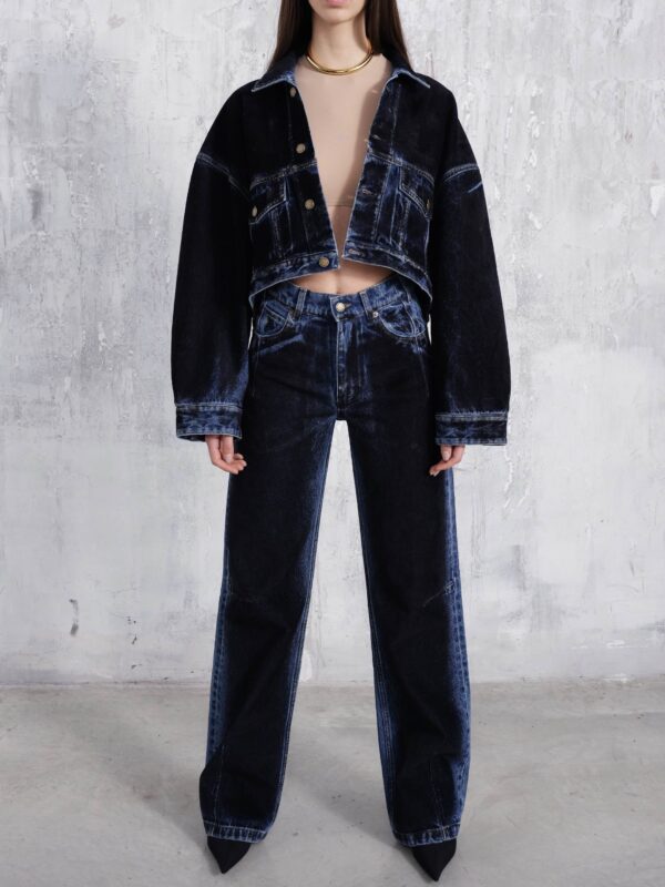 GIGI FLOCK FILM CROPPED DENIM JACKET