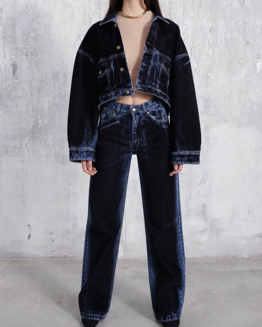 GIGI FLOCK FILM CROPPED DENIM JACKET