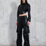 BIANCA PLONGE NAPPA LEATHER CROPPED SHIRT