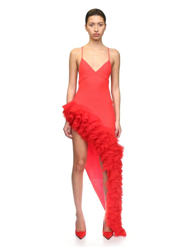ASYMMETRIC RUFFLE CAMI DRESS