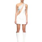 CRYSTAL EMBROIDERY ONE SHOULDER MINI DRESS
