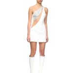 CRYSTAL EMBROIDERY ONE SHOULDER MINI DRESS