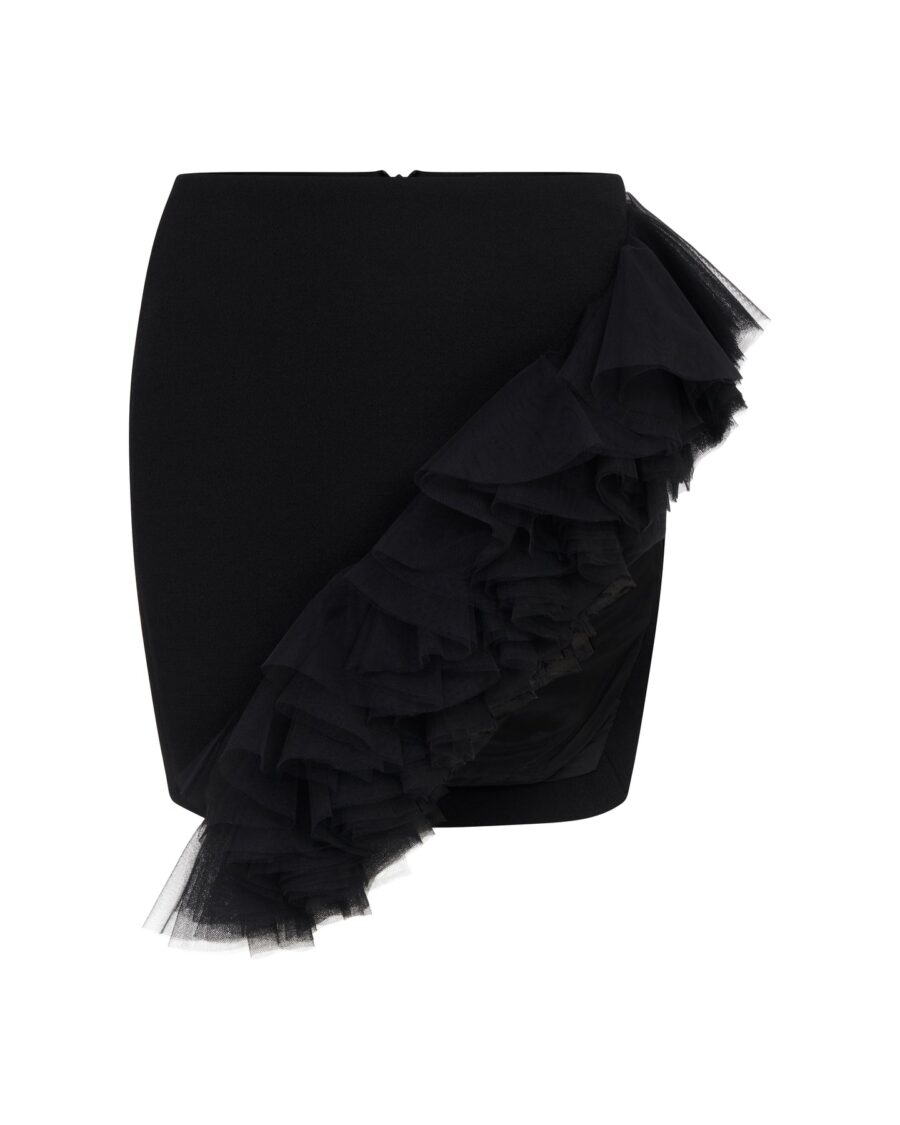 ASYMMETRIC RUFFLE HEM MINI SKIRT