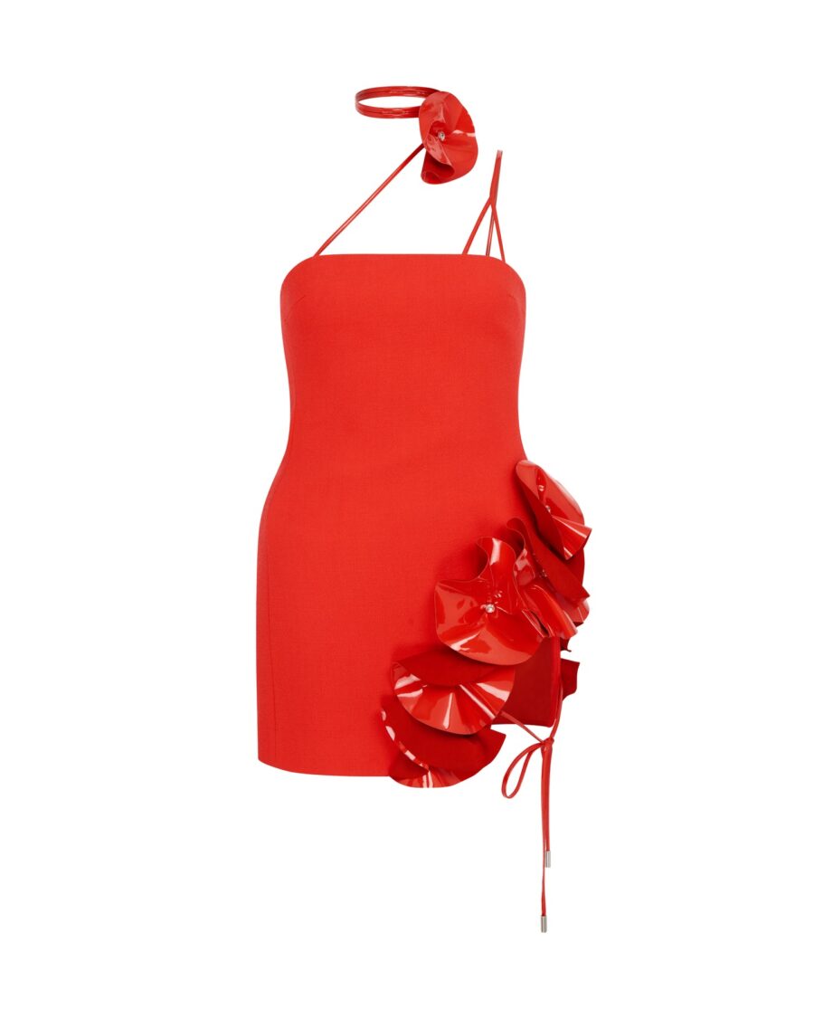 FLOWER EMBELLISHED CUTOUT MIDI DRESS