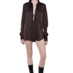 AMBROSE SHIRT IN BITTER CHOCOLATE SATIN