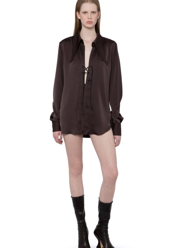 AMBROSE SHIRT IN BITTER CHOCOLATE SATIN