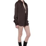 AMBROSE SHIRT IN BITTER CHOCOLATE SATIN