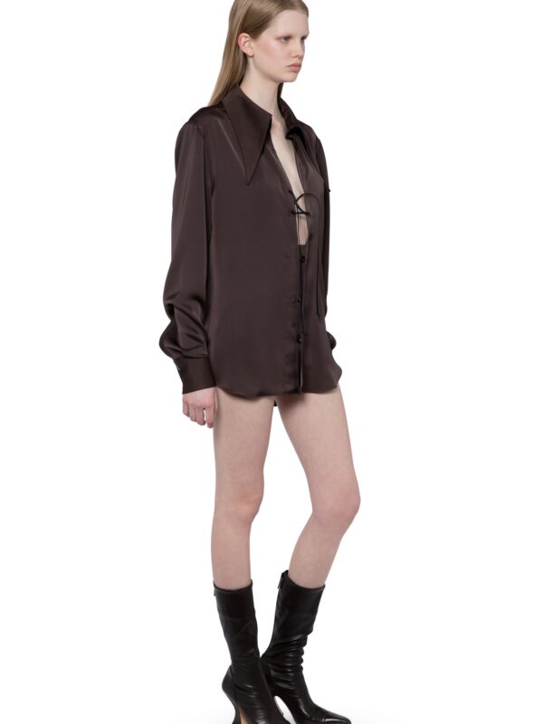 AMBROSE SHIRT IN BITTER CHOCOLATE SATIN