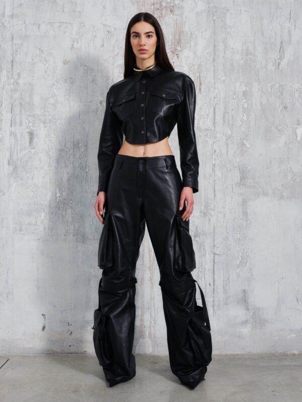 BIANCA PLONGE NAPPA LEATHER CROPPED SHIRT