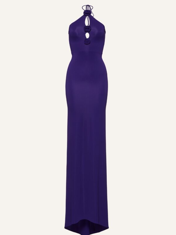 ROSETTE HALTER JERSEY CUTOUT DRESS