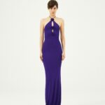 ROSETTE HALTER JERSEY CUTOUT DRESS