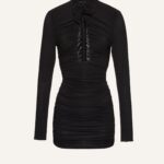 GATHERED HIGH NECK MINI DRESS