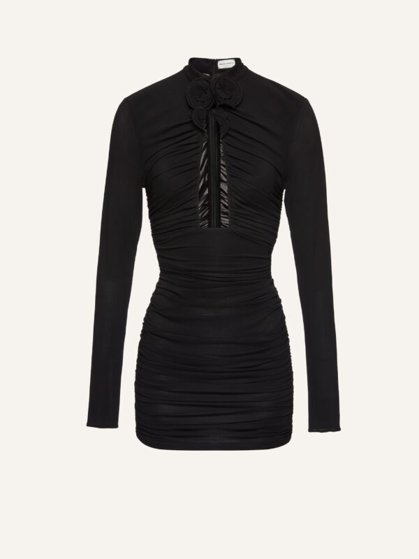 GATHERED HIGH NECK MINI DRESS