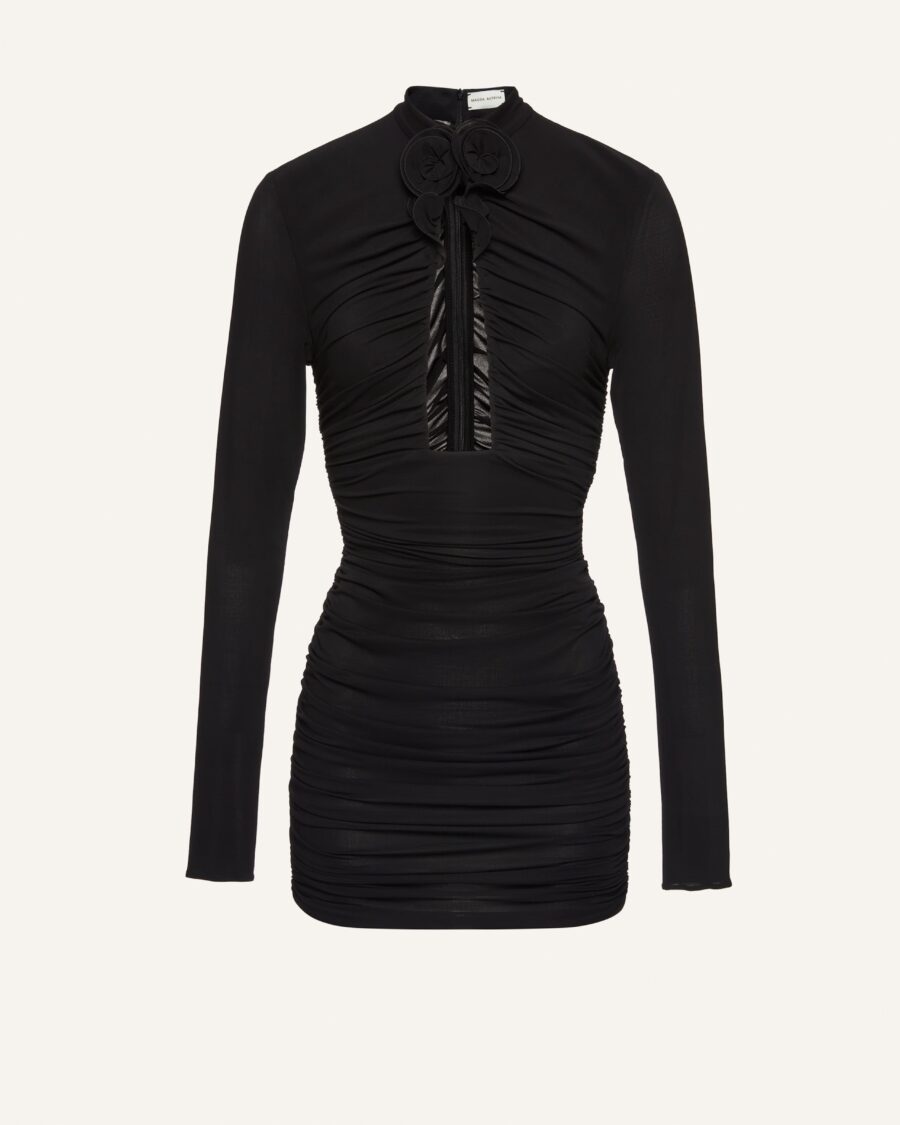 GATHERED HIGH NECK MINI DRESS