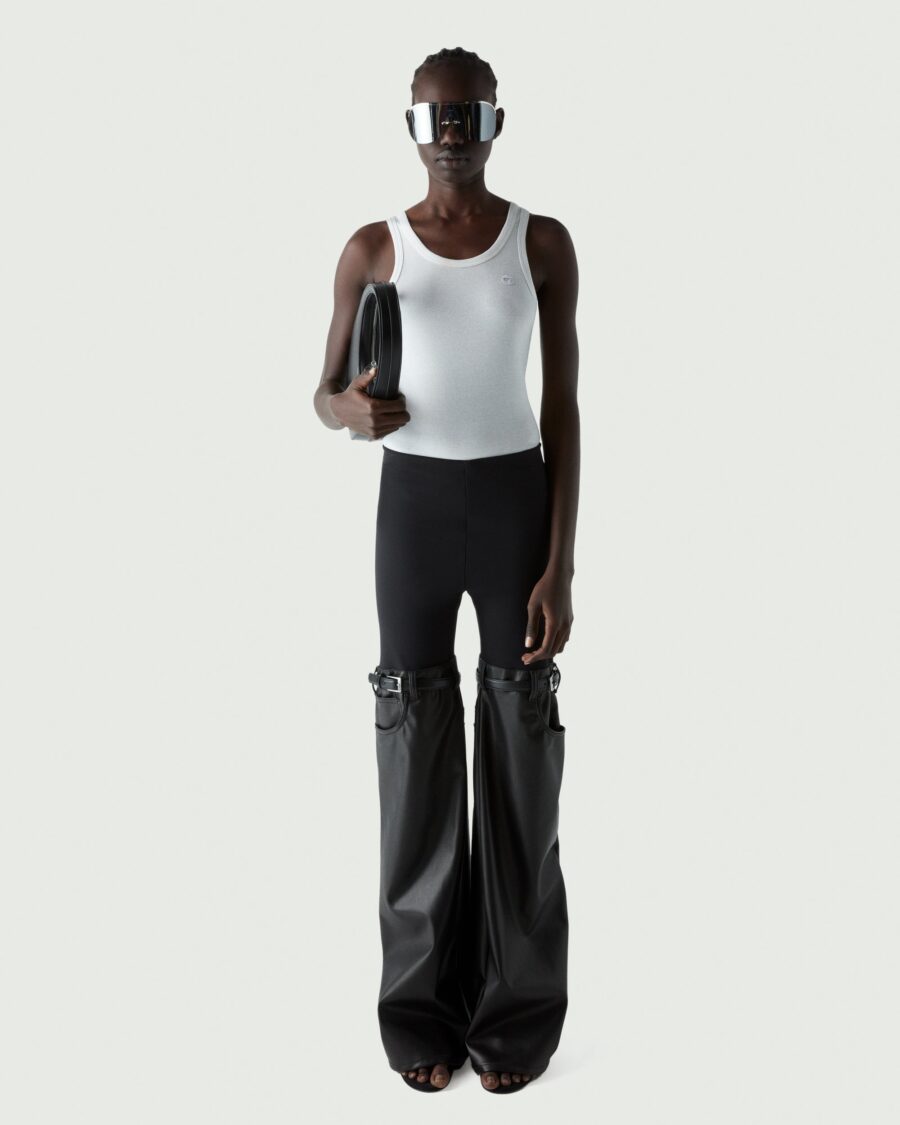 HYBRID FLARED FAUX LEATHER TROUSERS