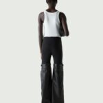 HYBRID FLARED FAUX LEATHER TROUSERS